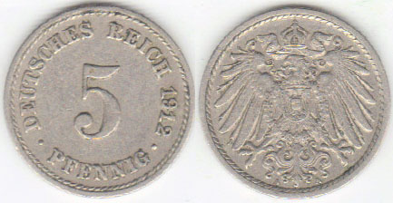 1912 A Germany 5 Pfennig A008292